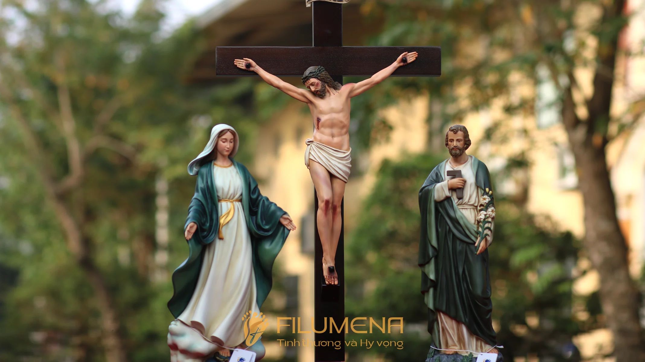 Bộ tượng Bàn thờ Chúa 40 cm tông màu xanh ô liu M2