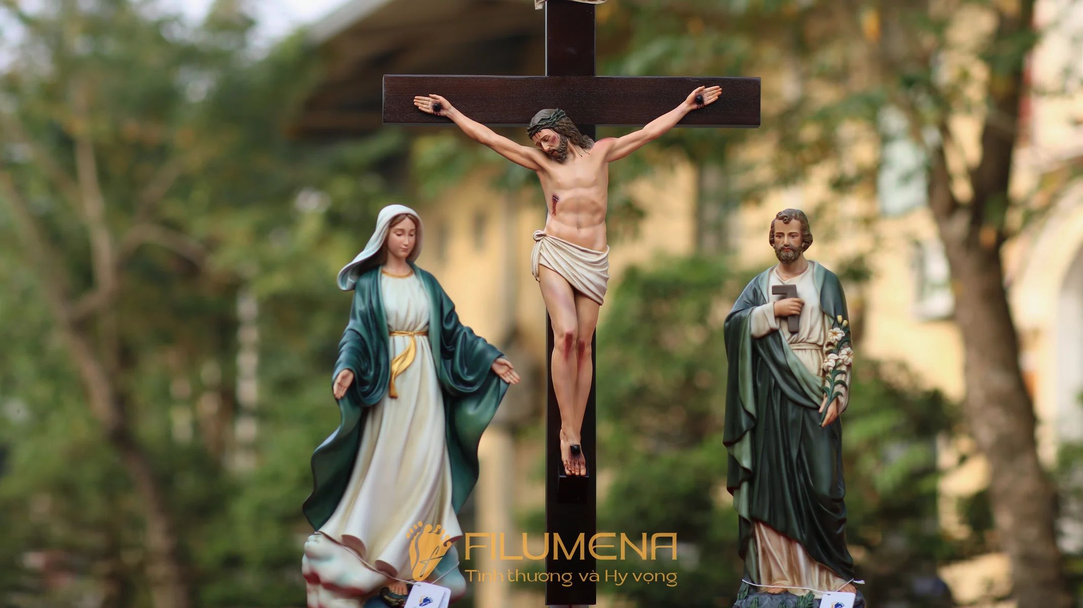 Bộ tượng Bàn thờ Chúa 40 cm tông màu xanh ô liu M2