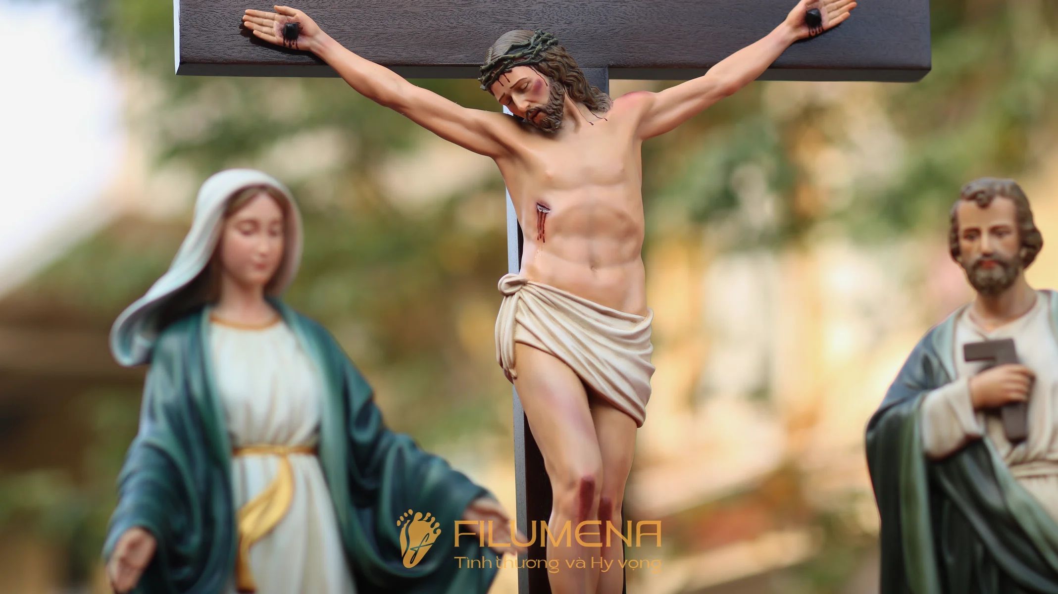 Bộ tượng Bàn thờ Chúa 40 cm tông màu xanh ô liu M2