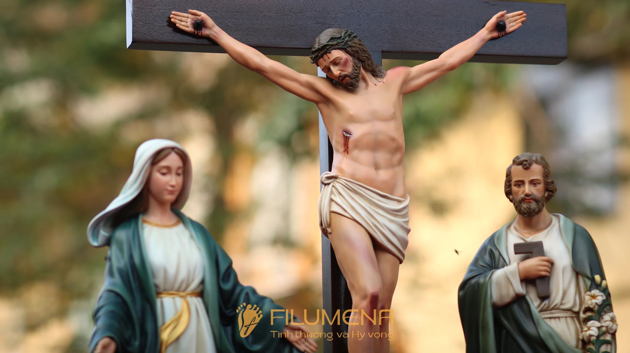 Bộ tượng Bàn thờ Chúa 40 cm tông màu xanh ô liu M2