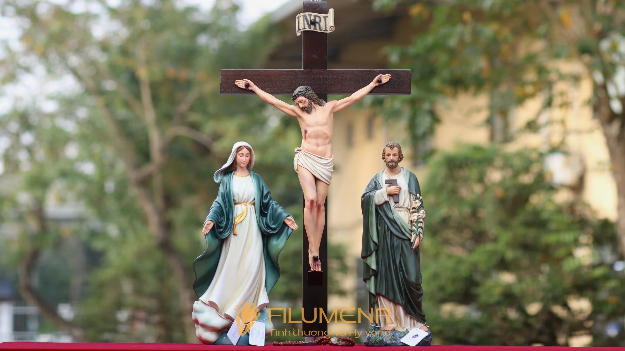 Bộ tượng Bàn thờ Chúa 40 cm tông màu xanh ô liu M2