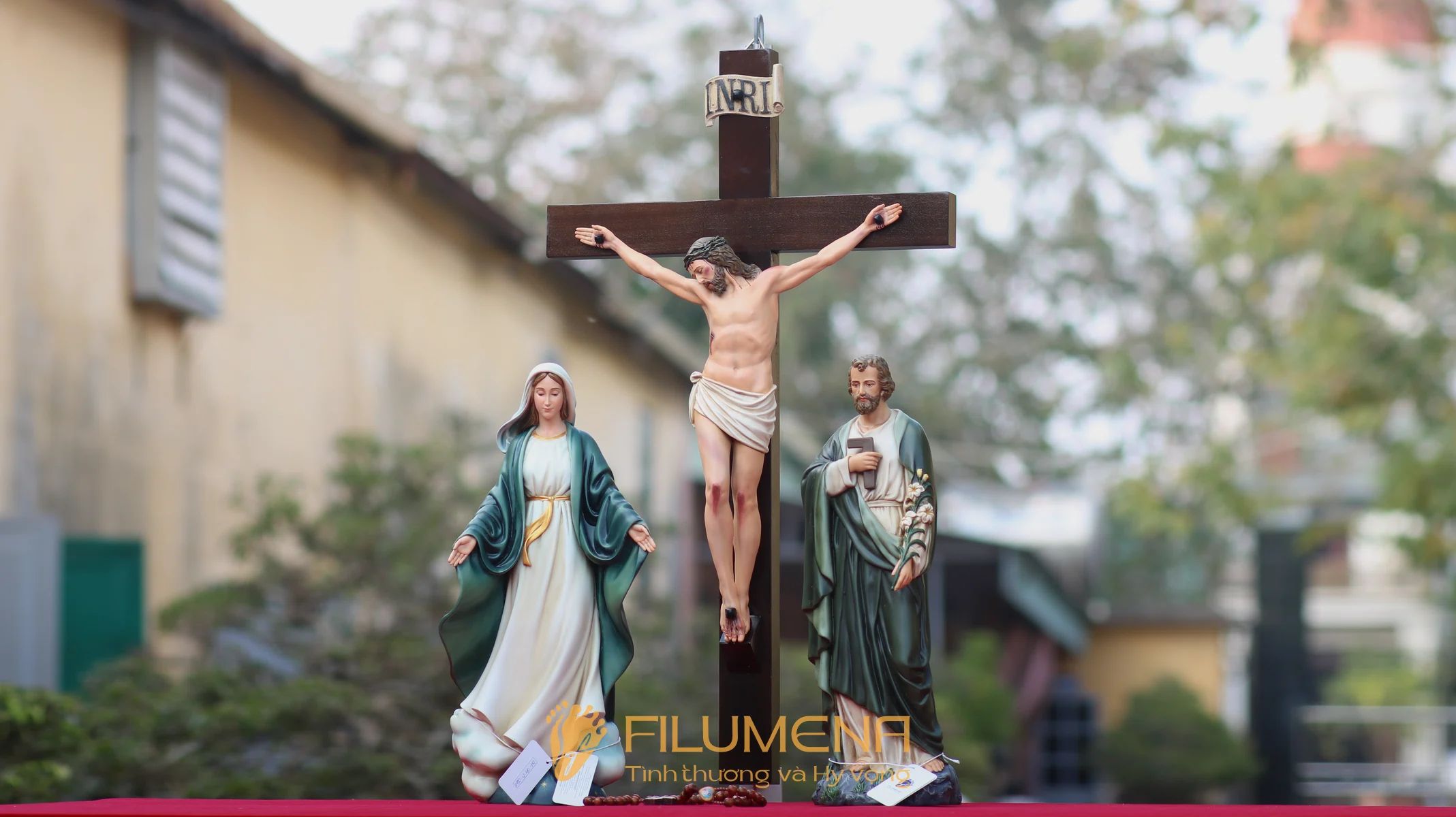 Bộ tượng Bàn thờ Chúa 40 cm tông màu xanh ô liu M2