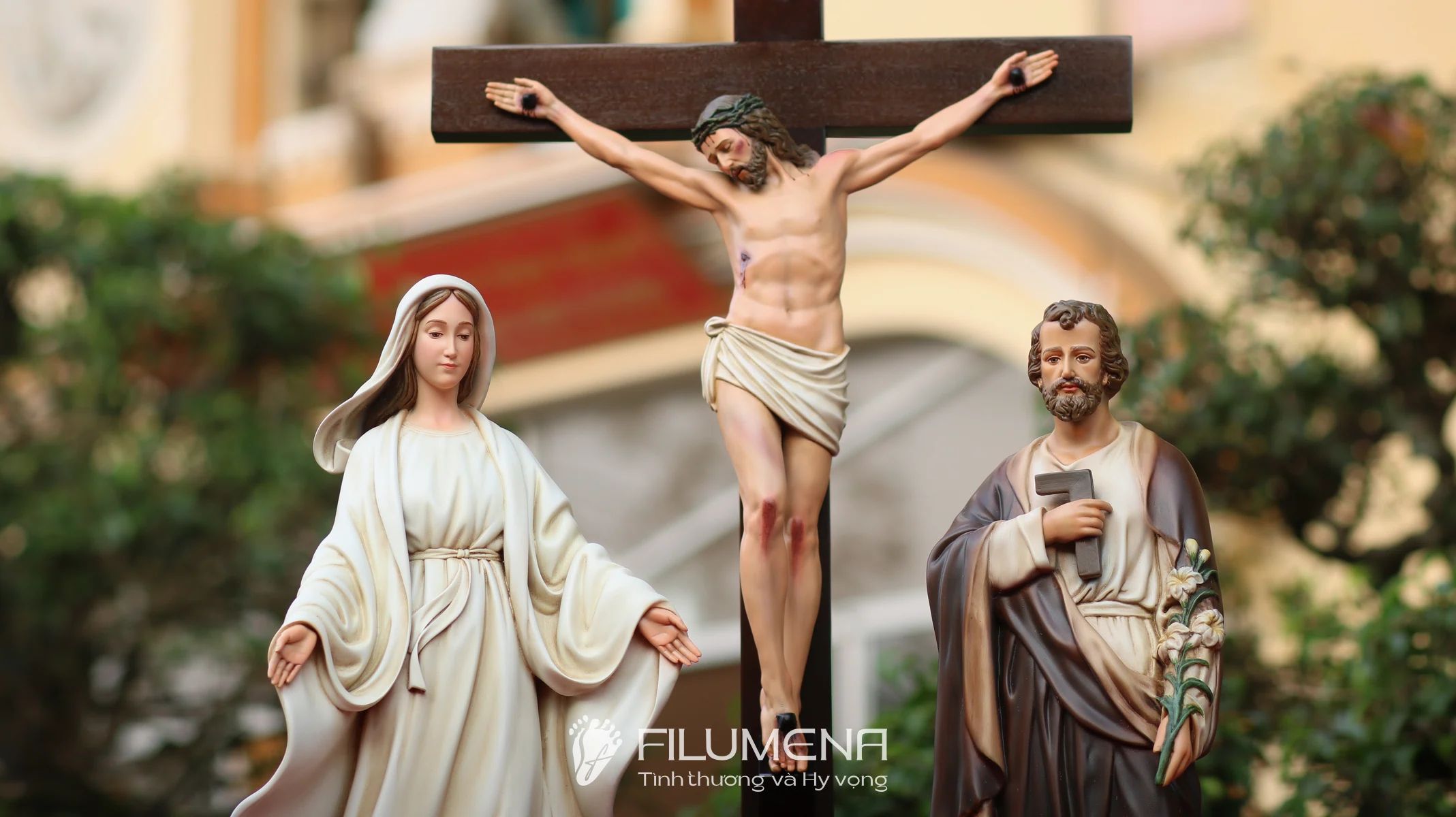 Bộ tượng Bàn thờ Chúa 50 cm tông màu trắng ngà M3