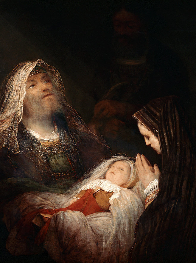 Năm sự vui Kinh Mân Côi: Thứ tư: Đức Bà dâng Đức Chúa Giêsu trong Đền Thánh.