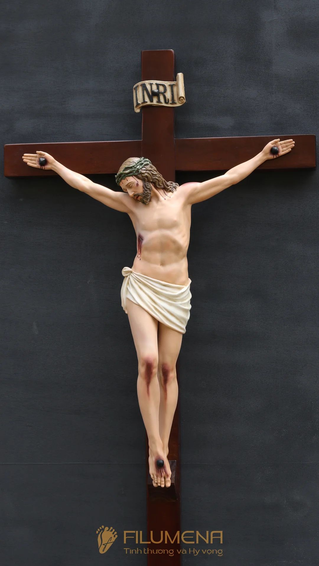 Tượng Chúa chịu nạn cao 60 cm Thánh giá gỗ lát