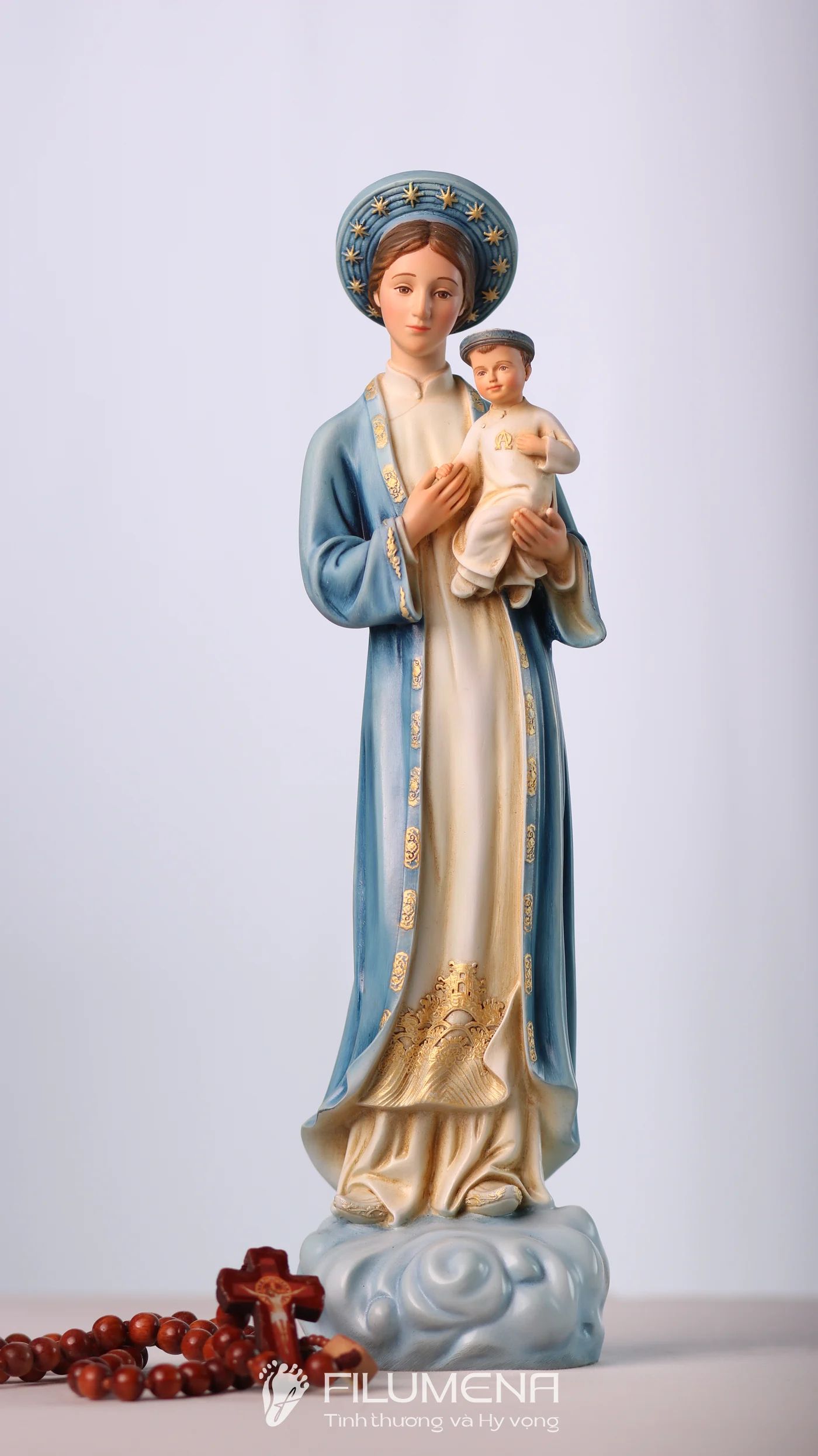 Tượng Đức Mẹ La Vang 30 cm áo màu xanh da trời