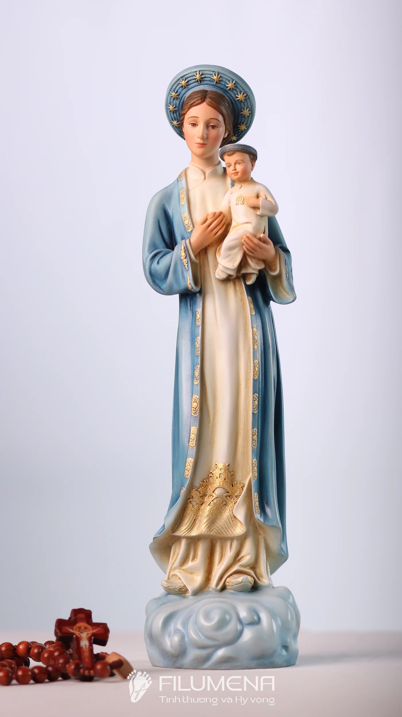 Tượng Đức Mẹ La Vang 30 cm áo màu xanh da trời