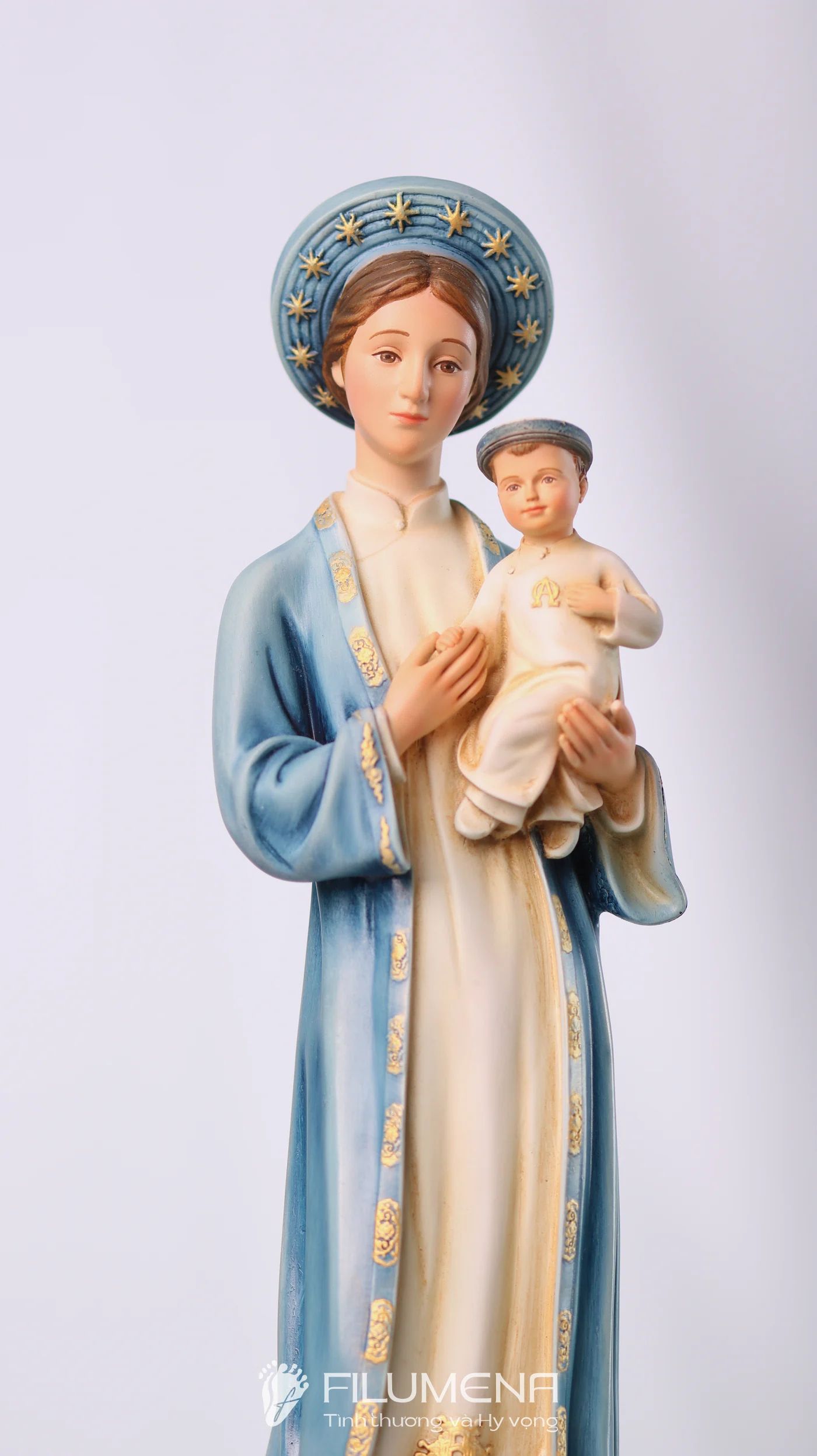 Tượng Đức Mẹ La Vang 30 cm áo màu xanh da trời
