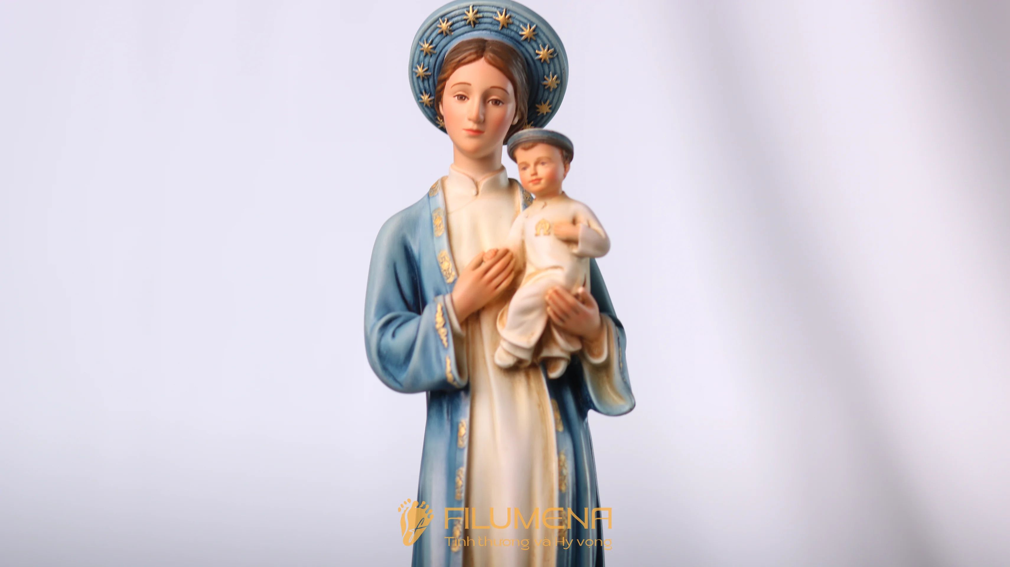 Tượng Đức Mẹ La Vang 30 cm áo màu xanh da trời