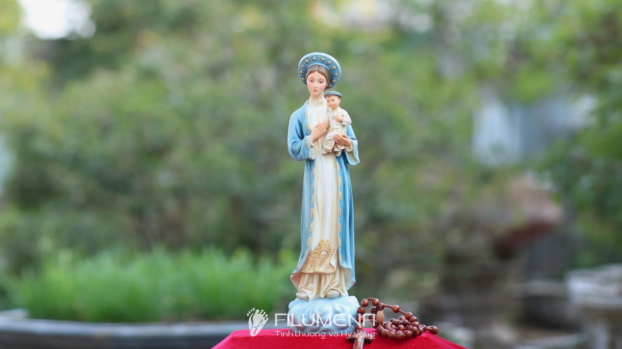 Tượng Đức Mẹ La Vang 40 cm áo màu xanh da trời