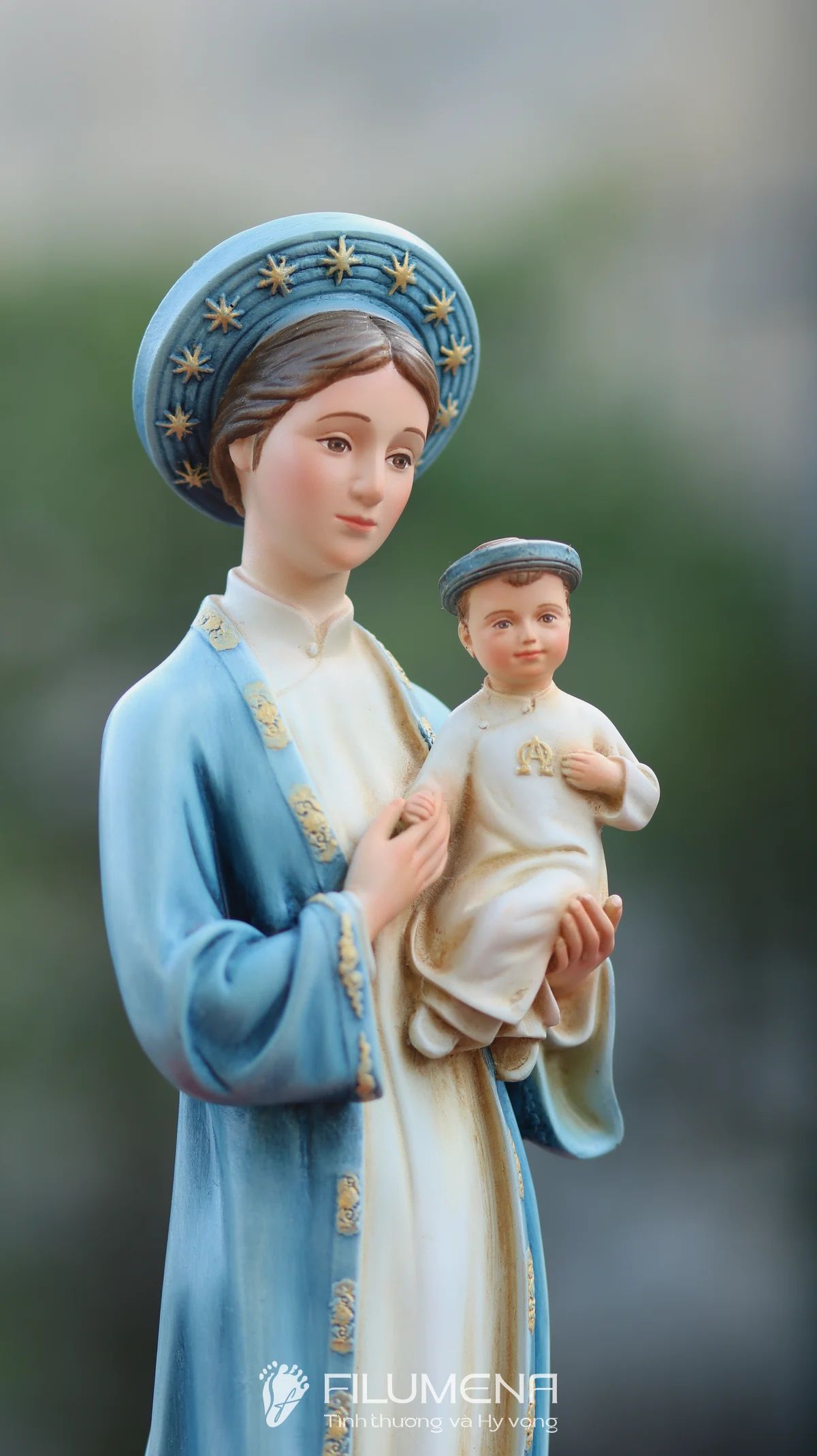 Tượng Đức Mẹ La Vang 40 cm áo màu xanh da trời