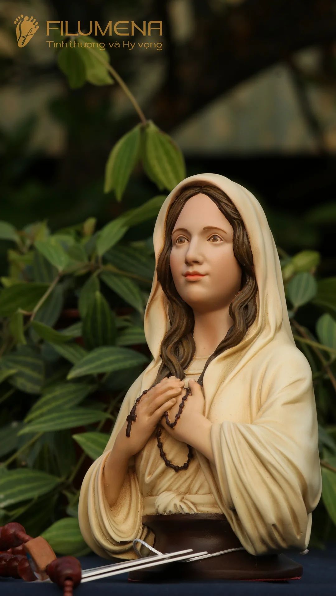 Tượng Đức Mẹ Mân Côi 10 cm, 15 cm, 20 cm màu trắng