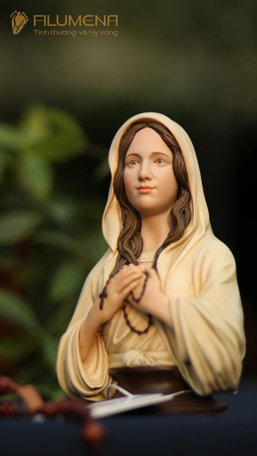 Tượng Đức Mẹ Mân Côi 10 cm, 15 cm, 20 cm màu trắng