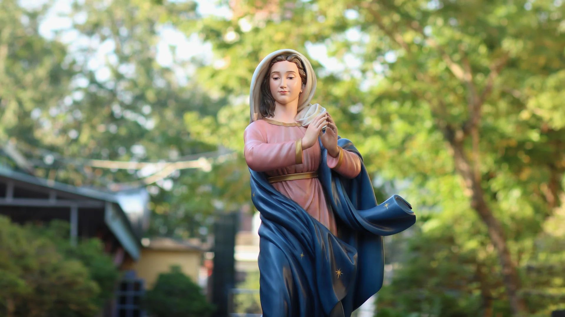 Tượng Đức Mẹ Vô Nhiễm Nguyên Tội cao 120 cm màu trầm truyền thống