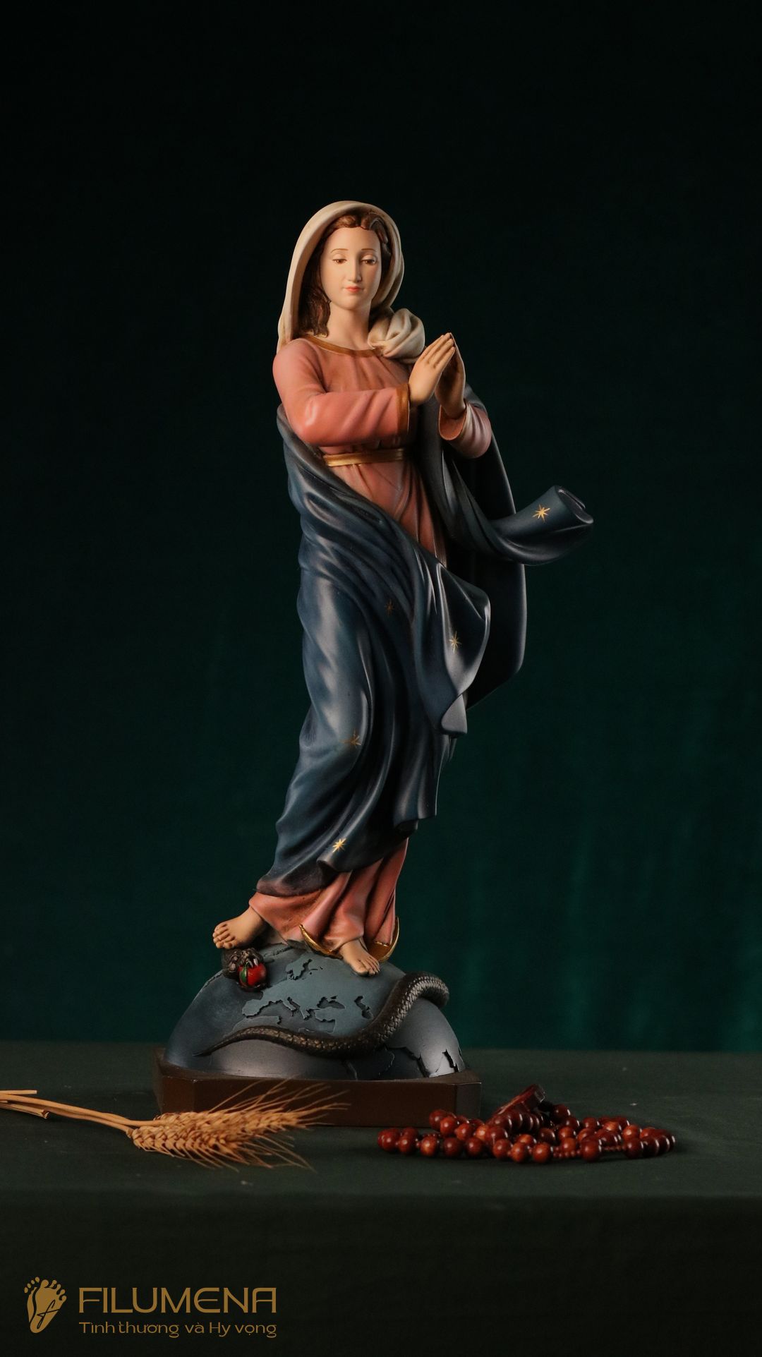Tượng Đức Mẹ Vô Nhiễm Nguyên Tội cao 40 cm mã màu M2 chất liệu bột đá