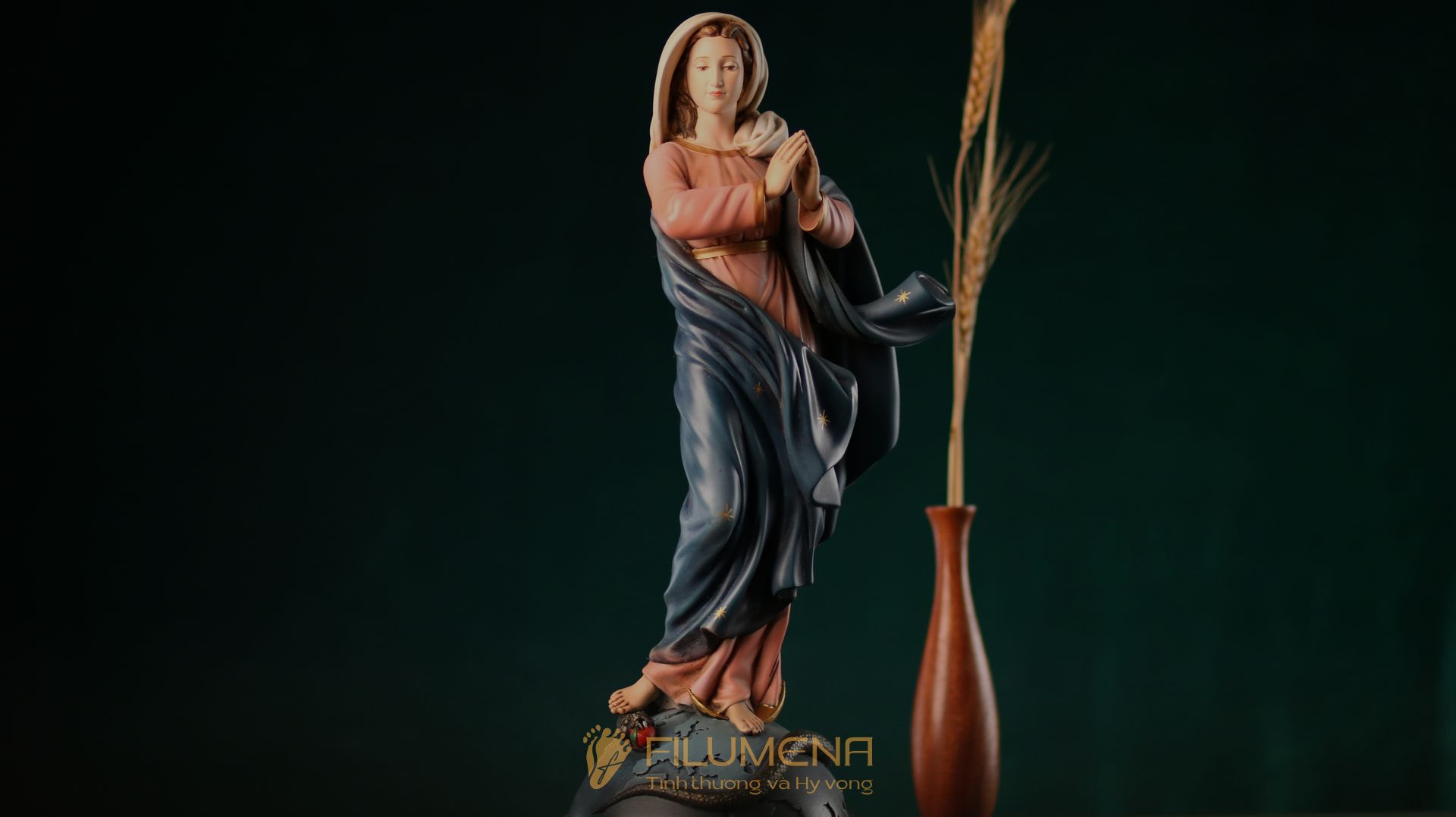 Tượng Đức Mẹ Vô Nhiễm Nguyên Tội cao 40 cm mã màu M2 chất liệu bột đá