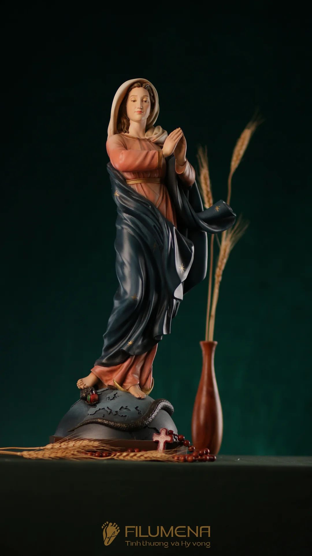 Tượng Đức Mẹ Vô Nhiễm Nguyên Tội cao 50 cm mã màu M2 bằng bột đá