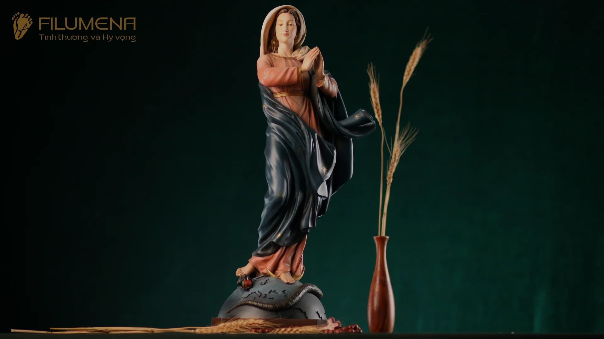 Tượng Đức Mẹ Vô Nhiễm Nguyên Tội cao 50 cm mã màu M2 bằng bột đá