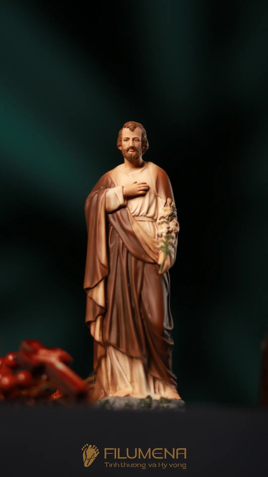 Tượng Thánh Giuse Hoa Huệ 15 cm, 20 cm màu nâu M1