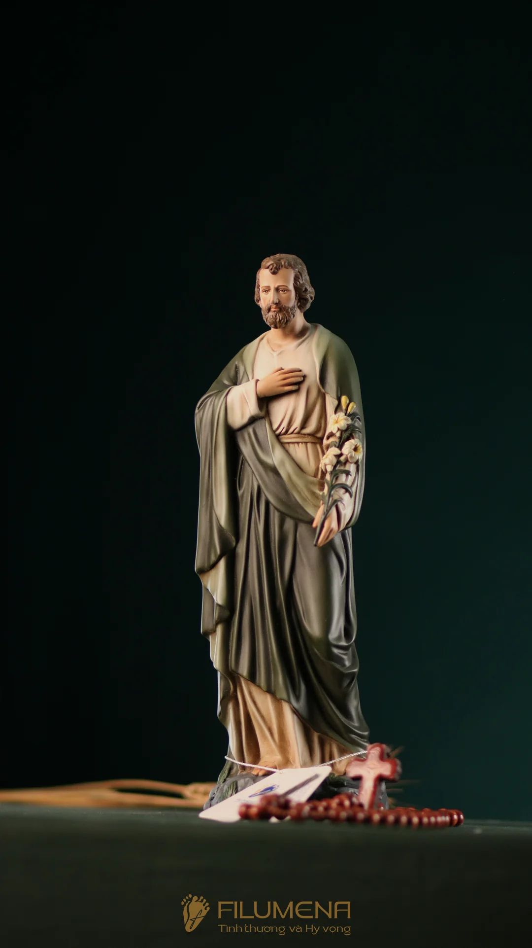 Tượng Thánh Giuse Hoa Huệ 30 cm, 40 cm màu xanh ô-liu M2