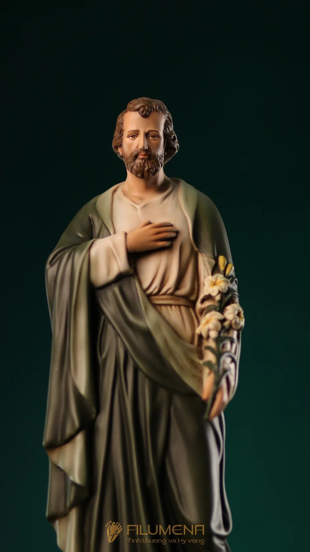 Tượng Thánh Giuse Hoa Huệ 30 cm, 40 cm màu xanh ô-liu M2
