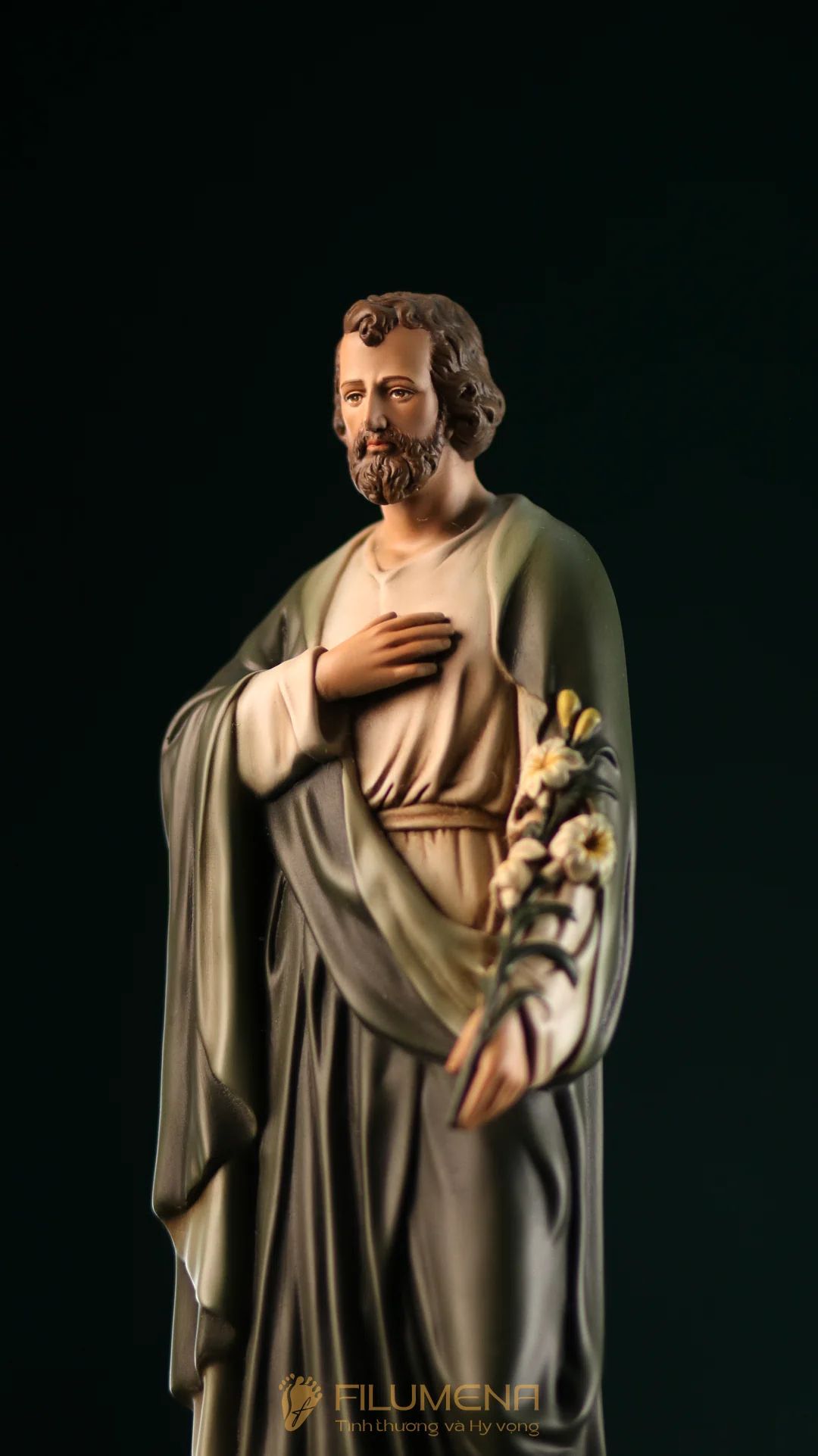 Tượng Thánh Giuse Hoa Huệ 30 cm, 40 cm màu xanh ô-liu M2