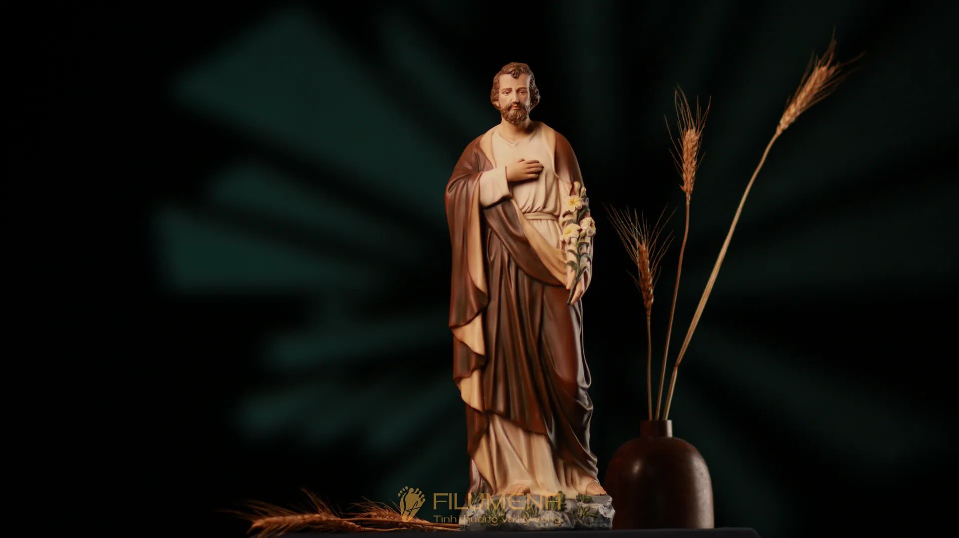 Tượng Thánh Giuse Hoa Huệ 30 cm, 40 cm màu nâu M1