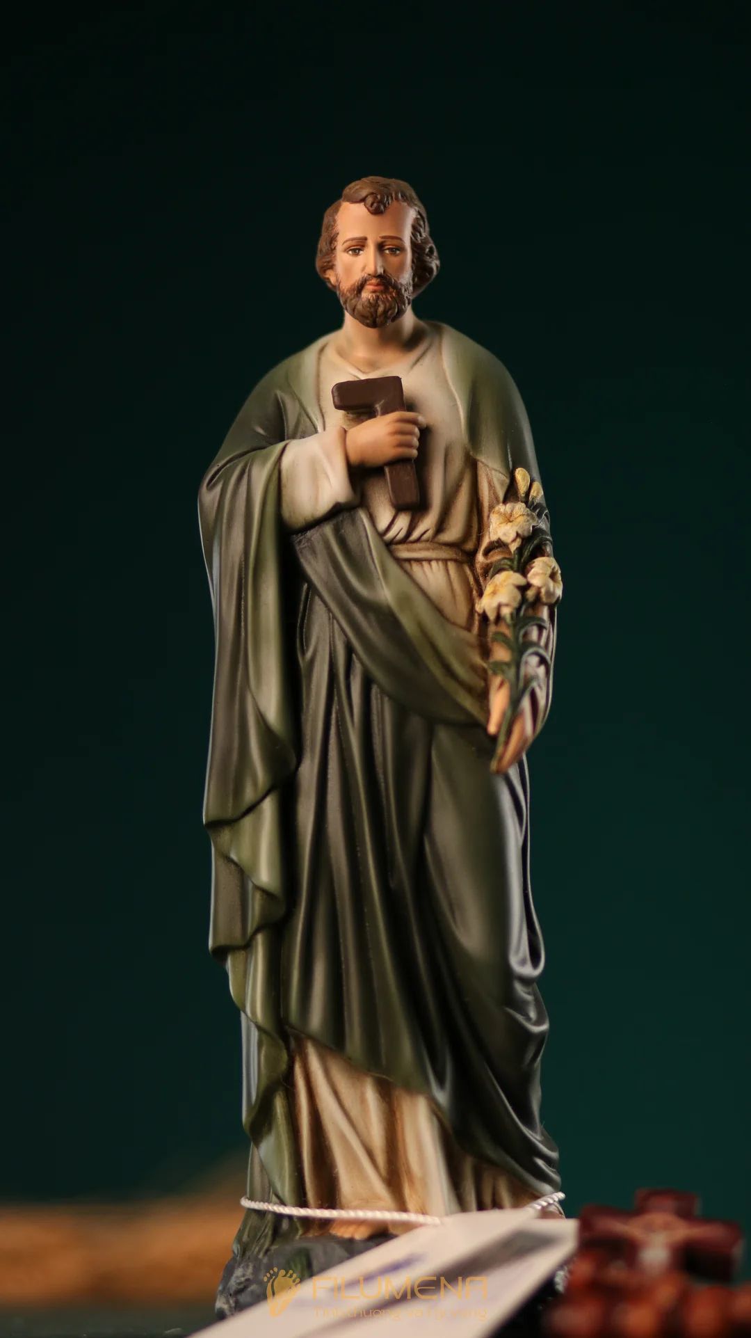 Tượng Thánh Giuse Thợ 15 cm, 20 cm màu xanh ô-liu M2