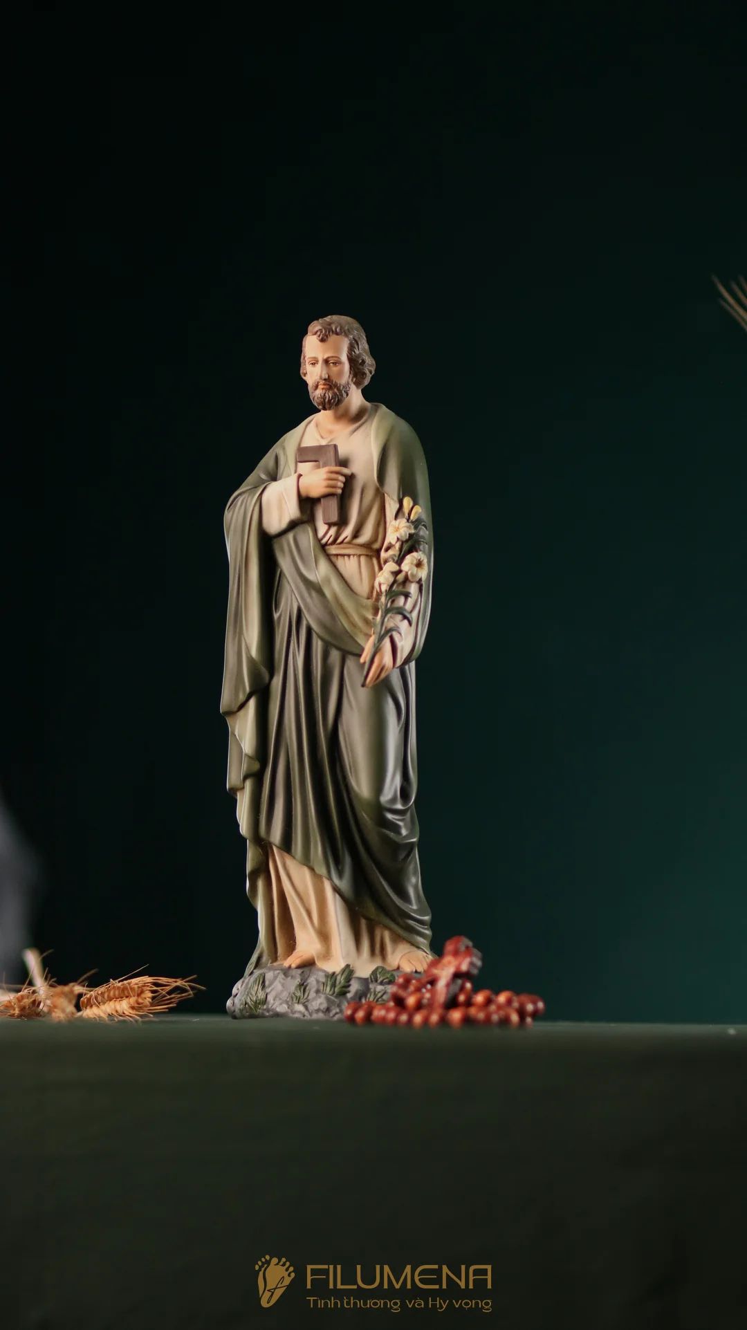 Tượng Thánh Giuse Thợ  30 cm, 40 cm màu xanh ô-liu M2