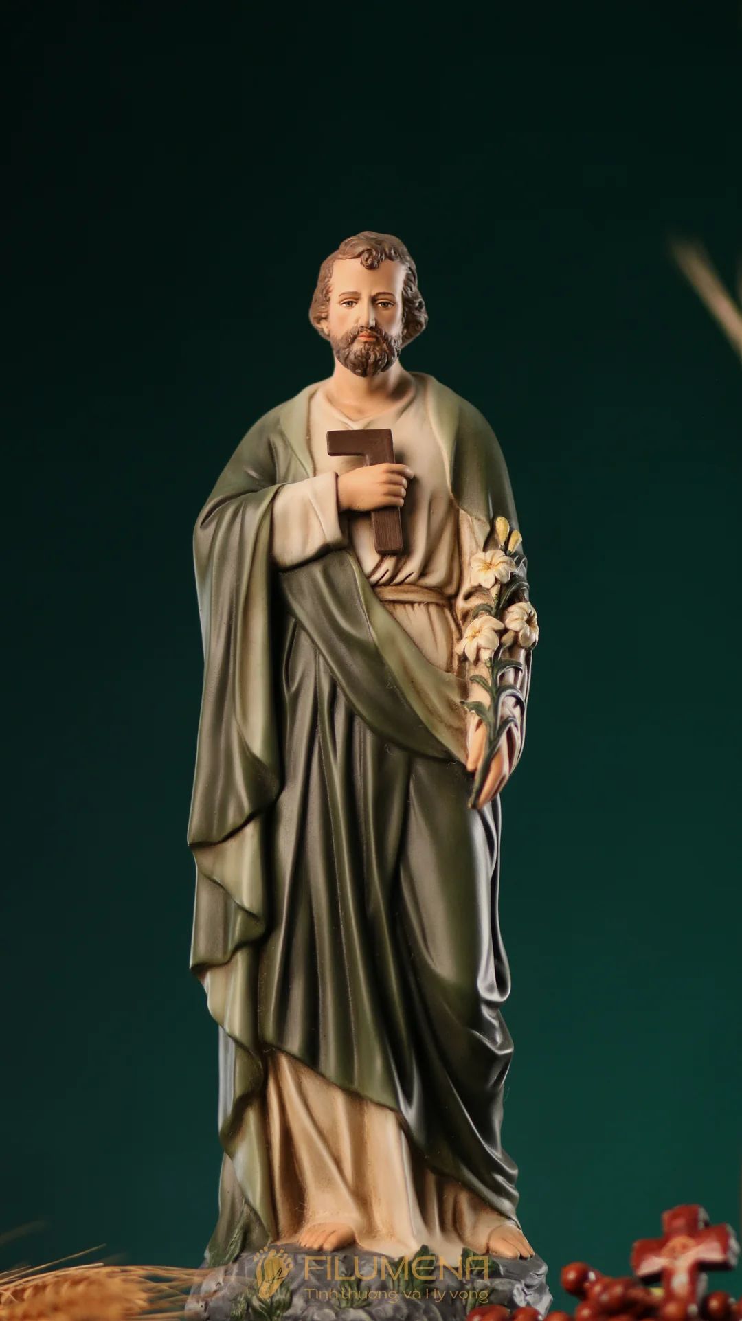 Tượng Thánh Giuse Thợ  30 cm, 40 cm màu xanh ô-liu M2