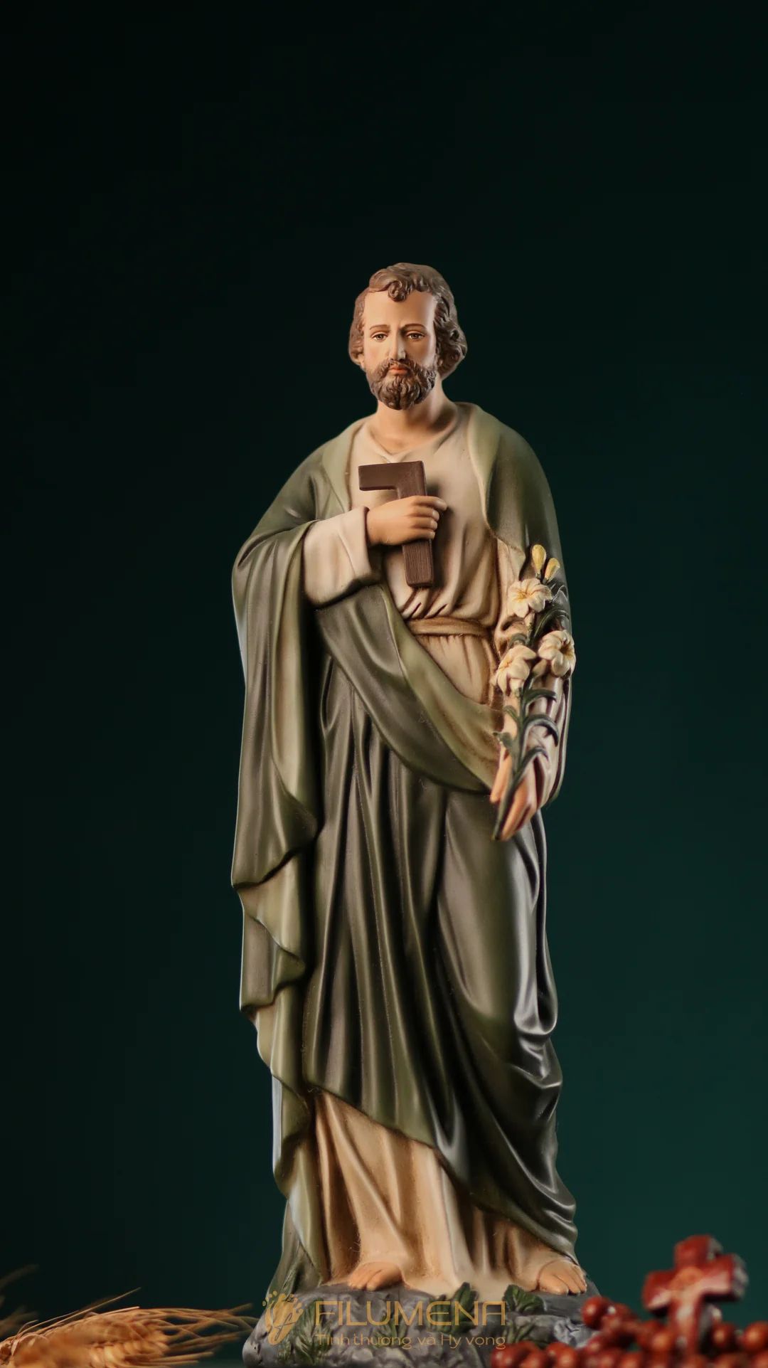 Tượng Thánh Giuse Thợ  30 cm, 40 cm màu xanh ô-liu M2
