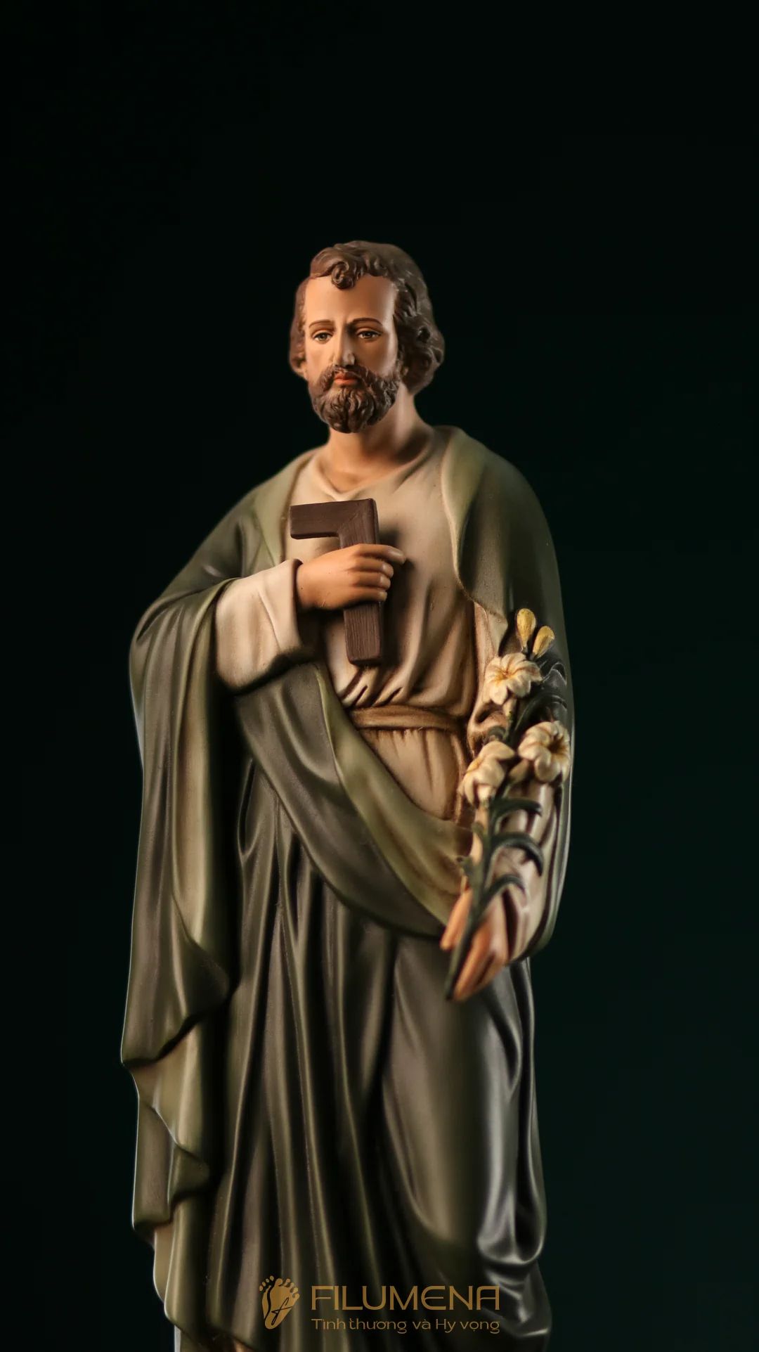 Tượng Thánh Giuse Thợ  30 cm, 40 cm màu xanh ô-liu M2