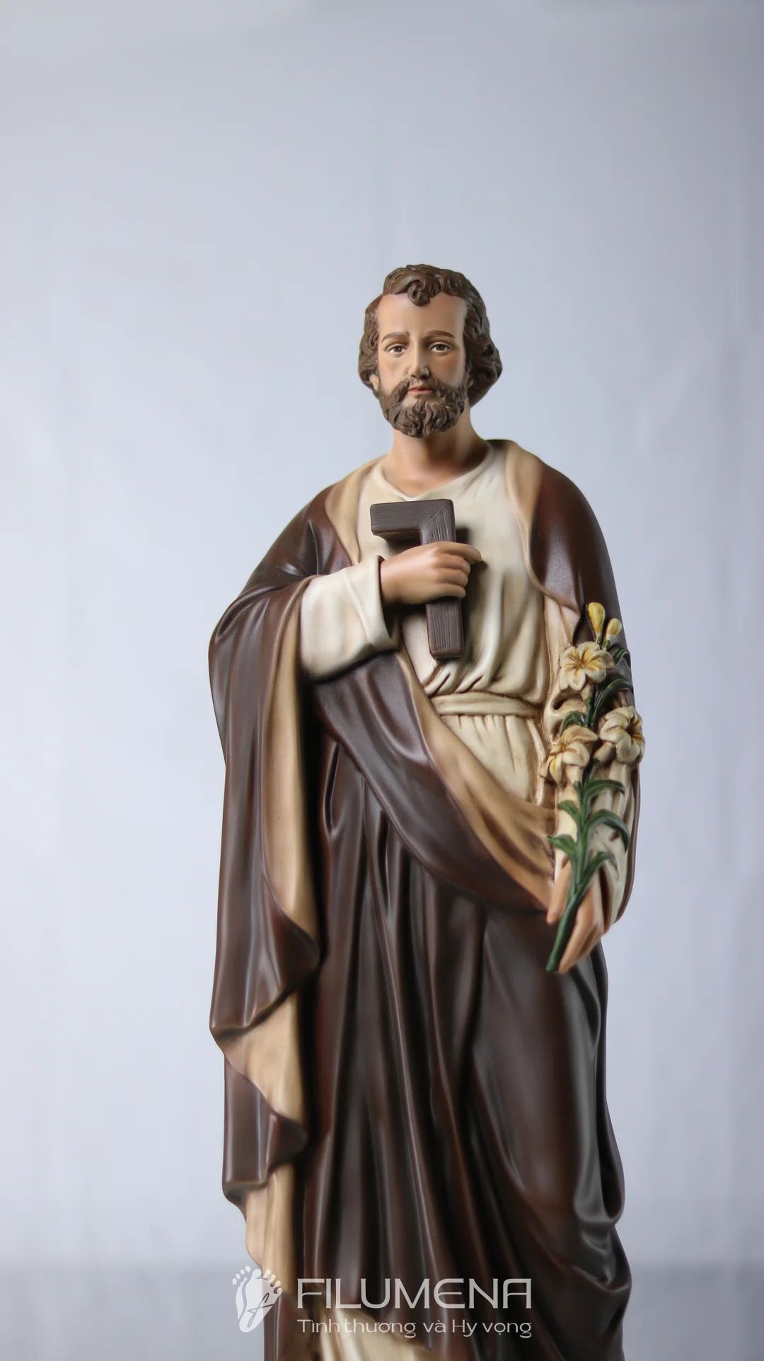 Tượng Thánh Giuse Thợ  50 cm, 60 cm màu nâu trắng