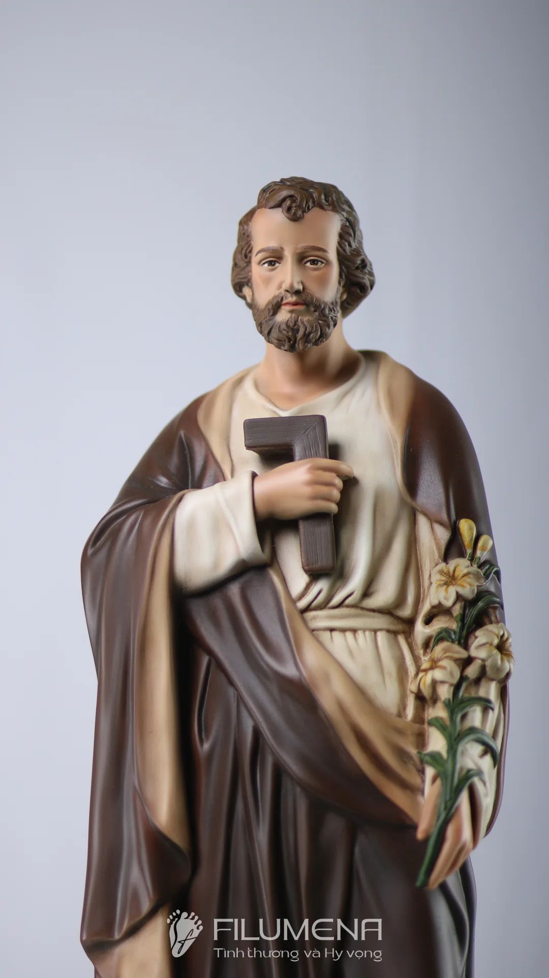 Tượng Thánh Giuse Thợ  50 cm, 60 cm màu nâu trắng