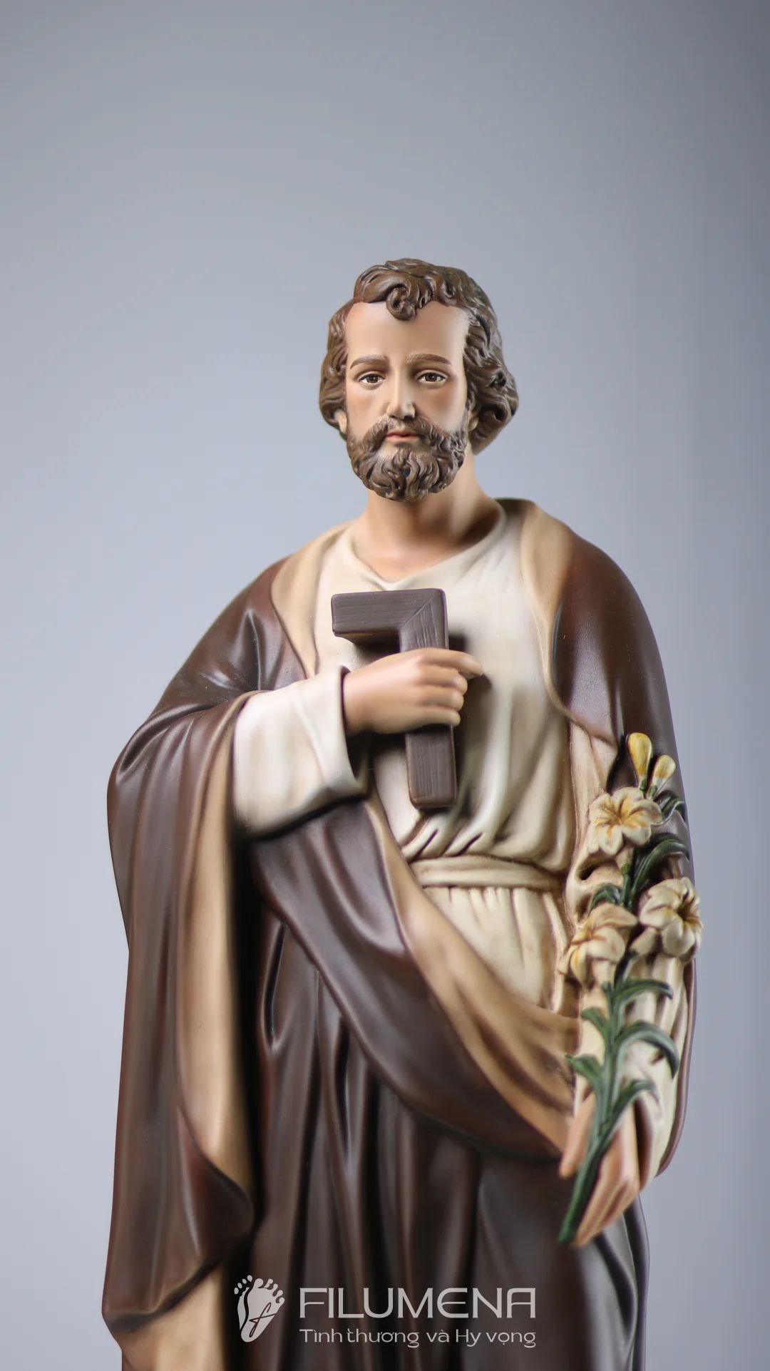 Tượng Thánh Giuse Thợ  50 cm, 60 cm màu nâu trắng
