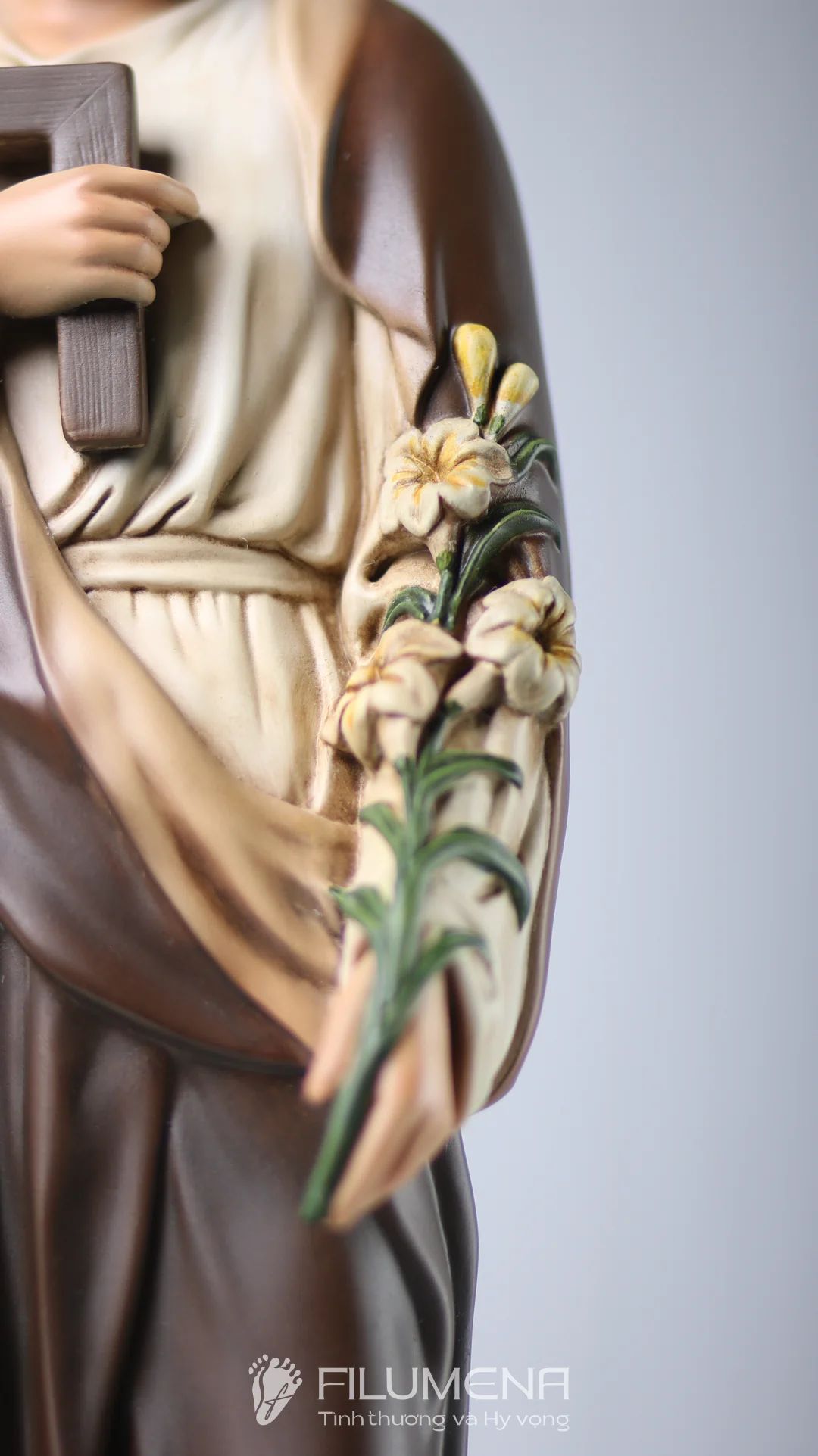 Tượng Thánh Giuse Thợ  50 cm, 60 cm màu nâu trắng